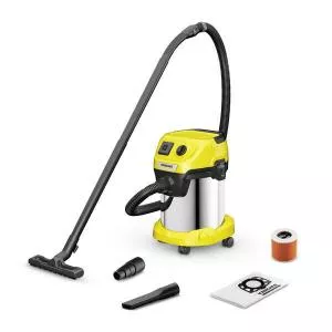 Karcher Aspirator umed-uscat WD 3 P S V-17/4/20 1.628-190.0, Aspirare umeda si uscata, Recipient din otel inoxidabil de 17 L, Furtun 2 m, 1000 W, Filtru cartus, Priza integrata cu intrerupator, Sistem de blocare „Pull & Push” , Galben/Negru/Metal