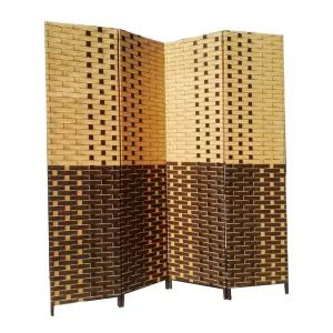  Paravan pliabil decorativ din fibre naturale de bambus crem maron