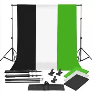 Andoer Kit suport fundal studio 2x2m si fundal verde, negru, alb 1.6x3m