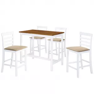 vidaXL Set masă și scaune de bar, 5 piese, lemn masiv, maro și alb