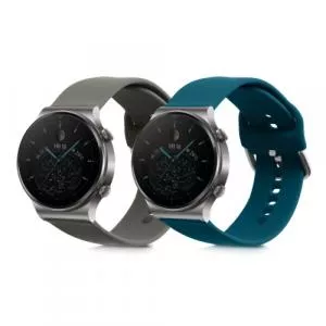 kwmobile Set 2 curele pentru Huawei Watch GT 2 Pro/Watch GT 2 (46mm), Gri/Verde, Silicon, 58461.04