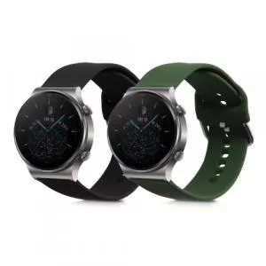 kwmobile Set 2 curele pentru Huawei Watch GT 2 Pro/Watch GT 2 (46mm), Negru/Verde, Silicon, 58461.02
