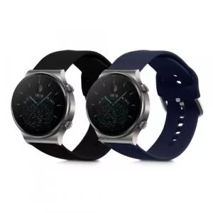 kwmobile Set 2 curele pentru Huawei Watch GT 2 Pro/Watch GT 2 (46mm), Negru/Albastru, Silicon, 58461.03