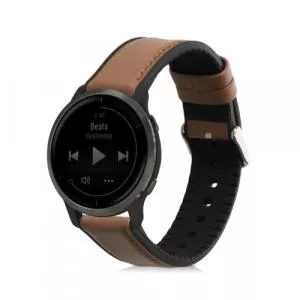 kwmobile Curea pentru Garmin Venu Sq/Venu 2 Plus/Forerunner645, Maro/Negru, Piele naturala, 58893.05