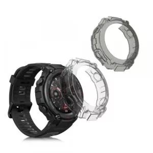 kwmobile Set 2 huse pentru Huami Amazfit T-Rex/Amazfit T-Rex Pro, Negru/Transparent, Silicon, 58459.02