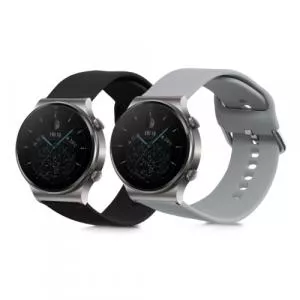 kwmobile Set 2 curele pentru Huawei Watch GT 2 Pro/Watch GT 2 (46mm), Negru/Gri, Silicon, 58461.01