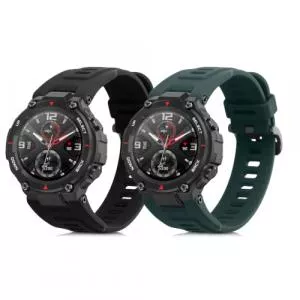 kwmobile Set 2 curele pentru Huami Amazfit T-Rex/Amazfit T-Rex Pro, Negru/Verde, Silicon, 58460.02