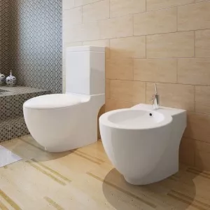 vidaXL Set vas de toaletă și bideu din ceramică, alb