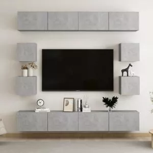 vidaXL Set de dulapuri TV, 8 piese, gri beton, PAL 3079069
