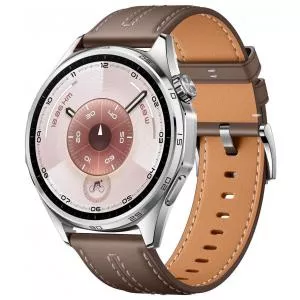 Huawei Smartwatch Watch GT 6 Classic, 46MM, Ecran AMOLED 1.47inch, Bluetooth, GPS, Monitorizare sanatate emotionala, Curea Maro Piele, 5 ATM (Argintiu)