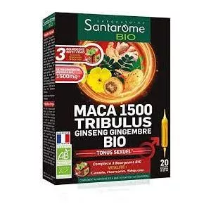 Santarome MACA 1500, TRIBULUS, GINSENG și GHIMBIR BIO, 20 fiole