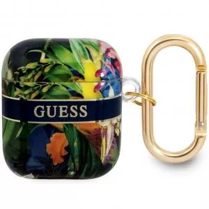 Guess Husa Protectie Casti Flower Print pentru Apple AirPods Gen 1 / Apple AirPods Gen 2, Albastra GUA2HHFLB