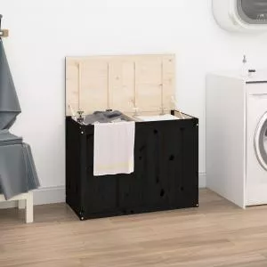 vidaXL Cutie de rufe, negru, 88,5x44x66 cm, lemn masiv de pin 823573