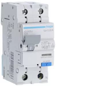 HAGER Disjunctor diferential RCBO 1P+N 25A/30mA, B, 6kA, tip A AD925J