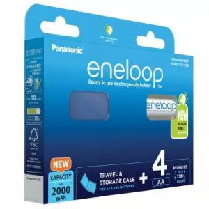 eneloop acumulator Ni-MH AA (R6) 2000mA 2100 cicluri B4 + carcasa BK-3MCDEC4BE NEW ECO Plastic Free (10/10) BBB