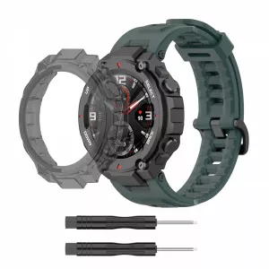 KRASSUS Set curea si husa de protectiie pentru Xiaomi Amazfit T-REX / T-REX Pro verde si gri HUBAND001
