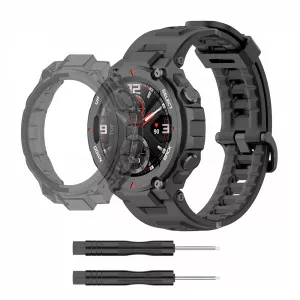 KRASSUS Set curea si husa de protectiie pentru Xiaomi Amazfit T-REX / T-REX Pro, negru si gri HUBAND003