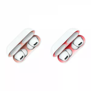 KRASSUS Set 2 stikere metalice anti-praf, pentru Airpods Pro 3, rose-gold, rosu HUFIS046