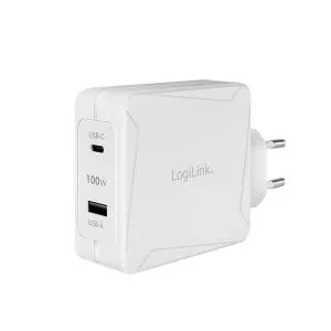 LogiLink USB power socket adapter, 1x USB-C (PD), & 1x USB-A, GaN, 100 W PA0281