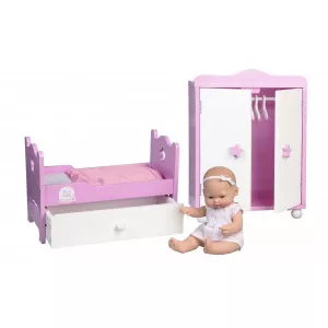 Falca Set mobilier camera papusa din lemn cu patut si sertar depozitare si dulap