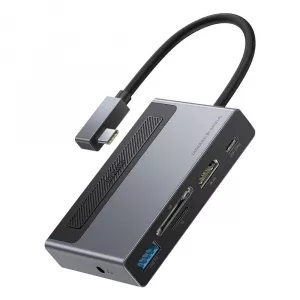 Baseus Multihub 6in1 Type-C la USB 3.0+Jack 3.5mm+TF/SD+4K HD+PD Magic Multifunctional Space Gray