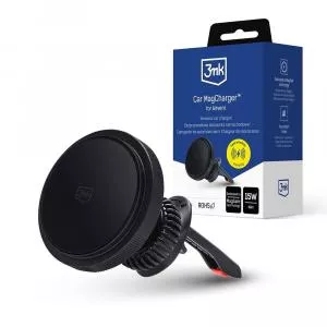 3MK Suport pentru Masina cu Incarcare Wireless, Grila de Ventilatie, MagSafe/Qi, 15W - MagCharger - Black