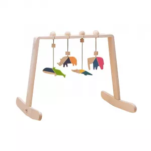 Mobbli Baby Gym cu 4 jucarii colorate animale lemn