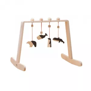 Mobbli Baby Gym cu 4 jucarii natur negru animale lemn