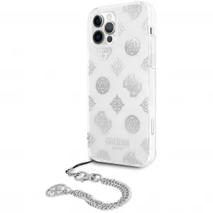 Guess Husa Plastic - TPU Chain Peony pentru Apple iPhone 12 Pro Max, Argintie GUHCP12LKSPESI
