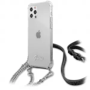 Guess Husa Plastic - TPU 4G Chain pentru Apple iPhone 12 Pro Max, Cu Snur Argintiu, Transparenta GUHCP12LKC4GSSI