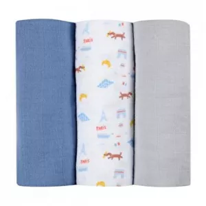 Beaba Set 3 Museline bumbac organic 70x70 cm Paris Blue
