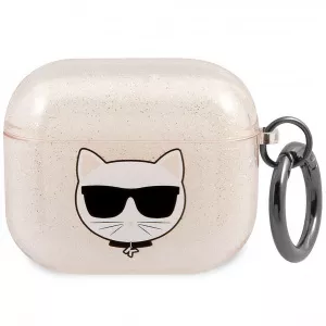 Karl Lagerfeld Husa Protectie Casti Glitter Choupette Head pentru Apple AirPods Pro, Aurie KLA3UCHGD