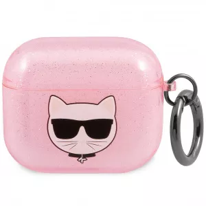 Karl Lagerfeld Husa Protectie Casti Glitter Choupette Head pentru Apple AirPods Pro, Roz KLA3UCHGP