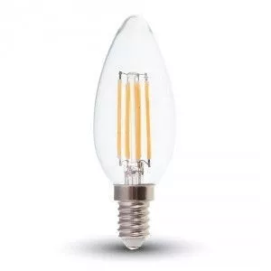V-TAC Bec LED - 4W Filament Patent E14 Tip Lumânare, Alb cald Dimabil