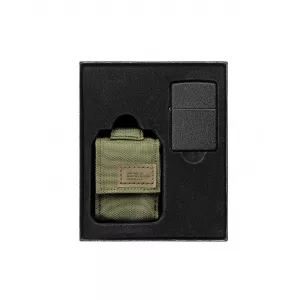 Zippo Set cadou brichetă Black Crackle 236 + husă nailon cu velcro verde 49400