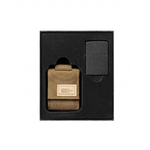 Zippo Set cadou brichetă Black Crackle 236 + husă nailon cu velcro maro 49401