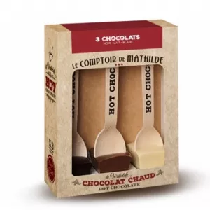 Le Comptoir de Mathilde Set 3 lingurite ciocolata calda cuburi sortiment de ciocolata 90gr