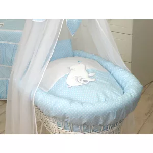 AMY Cos bebe cu suport pe roti saltea lenjerie si baldachin Bear Heart Blue