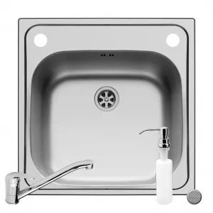 Pyramis Set 3IN 1 Chiuveta Inox INSET 1B LN + Baterie + Dozator detergent