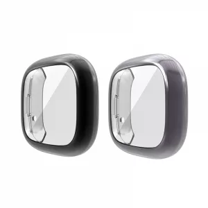 KRASSUS Set 2 huse de protectie din silicon, tip rama pentru Fitbit Versa 3 / Sense, negru, gri