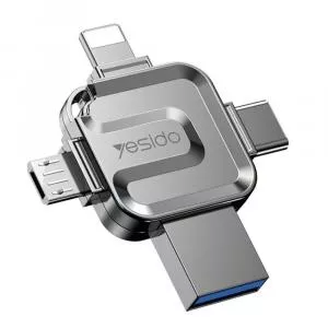 Yesido Memorie USB - Memory Stick 4in1 (FL15) - OTG, USB, Type-C, Micro-USB, Lightning, 5Gbps, 128GB - Grey