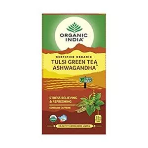 Organic India Ceai Tulsi Ashwagandha și Ceai Verde - Adaptogen & Anxiolitic, 25 plicuri