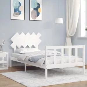 vidaXL Cadru de pat cu tăblie, alb, 100x200 cm, lemn masiv 3193457
