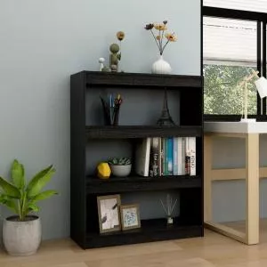 vidaXL Bibliotecă/Separator cameră, negru, 100x30x103 cm, lemn de pin 808217