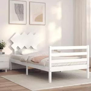 vidaXL Cadru de pat cu tăblie, alb, 100x200 cm, lemn masiv 3195277