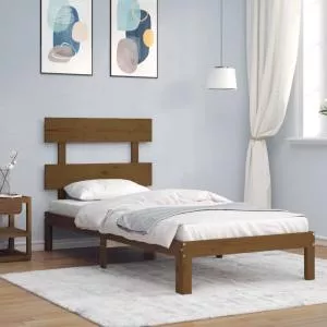 vidaXL Cadru de pat cu tăblie, maro miere, 100x200 cm, lemn masiv 3193524