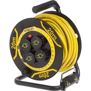 Stanley Cablu prelungitor pe tambur 20 m, 4 prize, 3200W, maner, frana, IP44