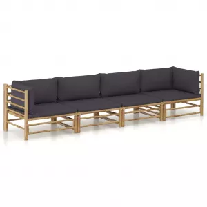 vidaXL Set mobilier de grădină, 4 piese, perne gri închis, bambus