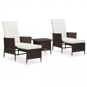 vidaXL Set mobilier de grădină cu perne, 3 piese, maro, poliratan
