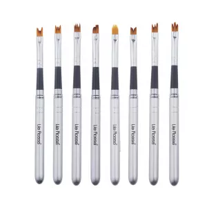 Lila Rossa Set pensule pentru unghii, 15.5 cm, fir sintetic, 8 bucati, maner cristal, Argintiu BCS1